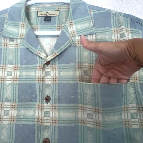 Tommy Bahama Checkered Silk Shirt Size M Green Short Sleeve Button Up Casual - Picture 4 of 9
